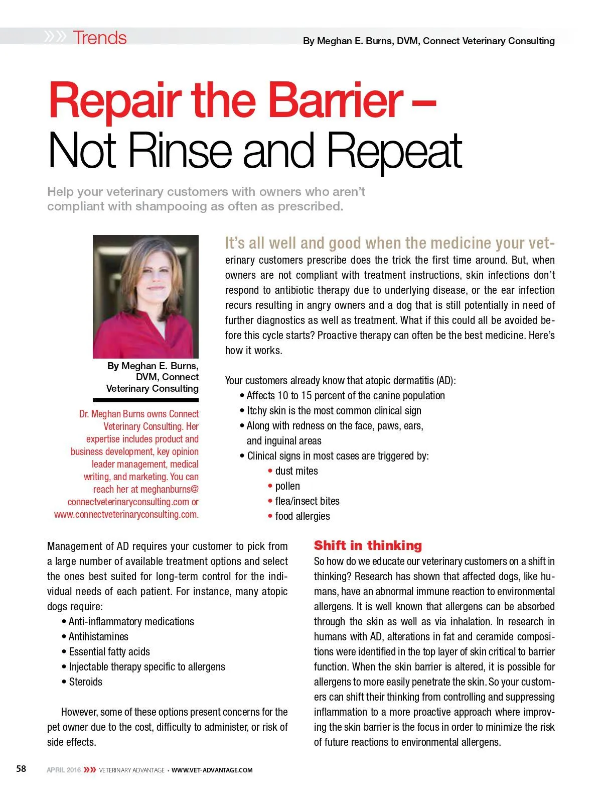 Veterinary Advantage article page titled Repair the Barrier — Not Rinse and Repeat